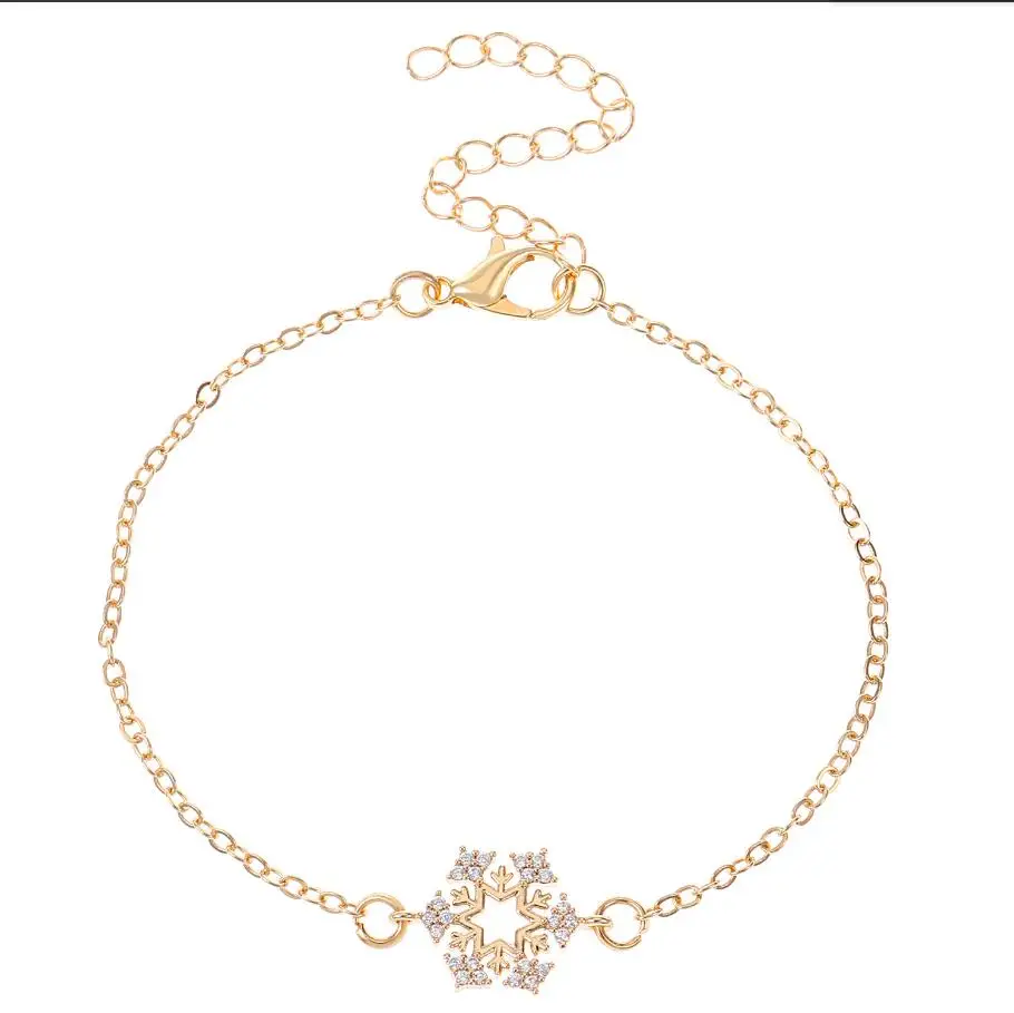1PC New Zircon Snowflake Student Hipster Sweet Gold Color Temperament Female Trendy Resizable Bracelets F2032