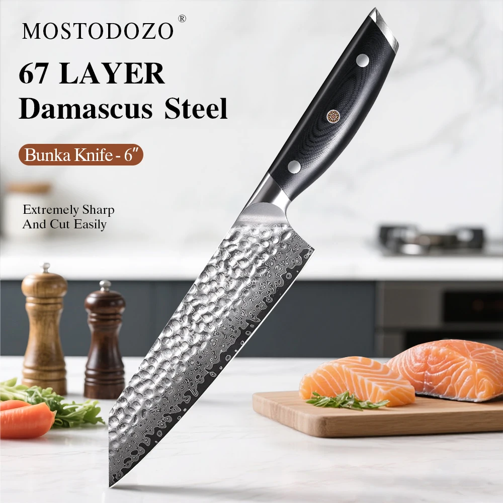 MOSTODOZO 6-inch Japanese Style Bunka Chef Knife Damascus Steel Slicer Meat Utility Fruit Universal Professional Kitchen Knives