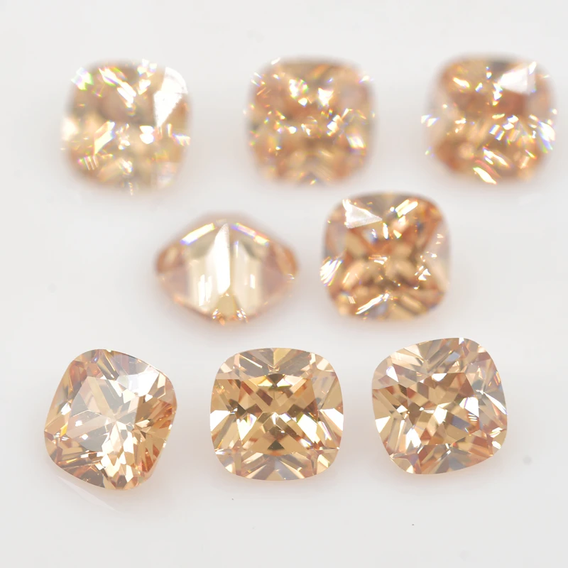 3x3-15x15mm Champagne Cushion Cut Shape Loose CZ Stone Brilliant 5A Synthetic Gems Cubic Zirconia DIY for Jewelry