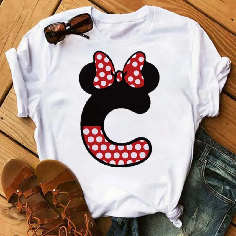 Cute Disney Tee Cartoon Mickey Mouse Ladies Blouse Women Tops Letter Print T-Shirt Minnie White Tshirt Loose Girl Hippie Clothes