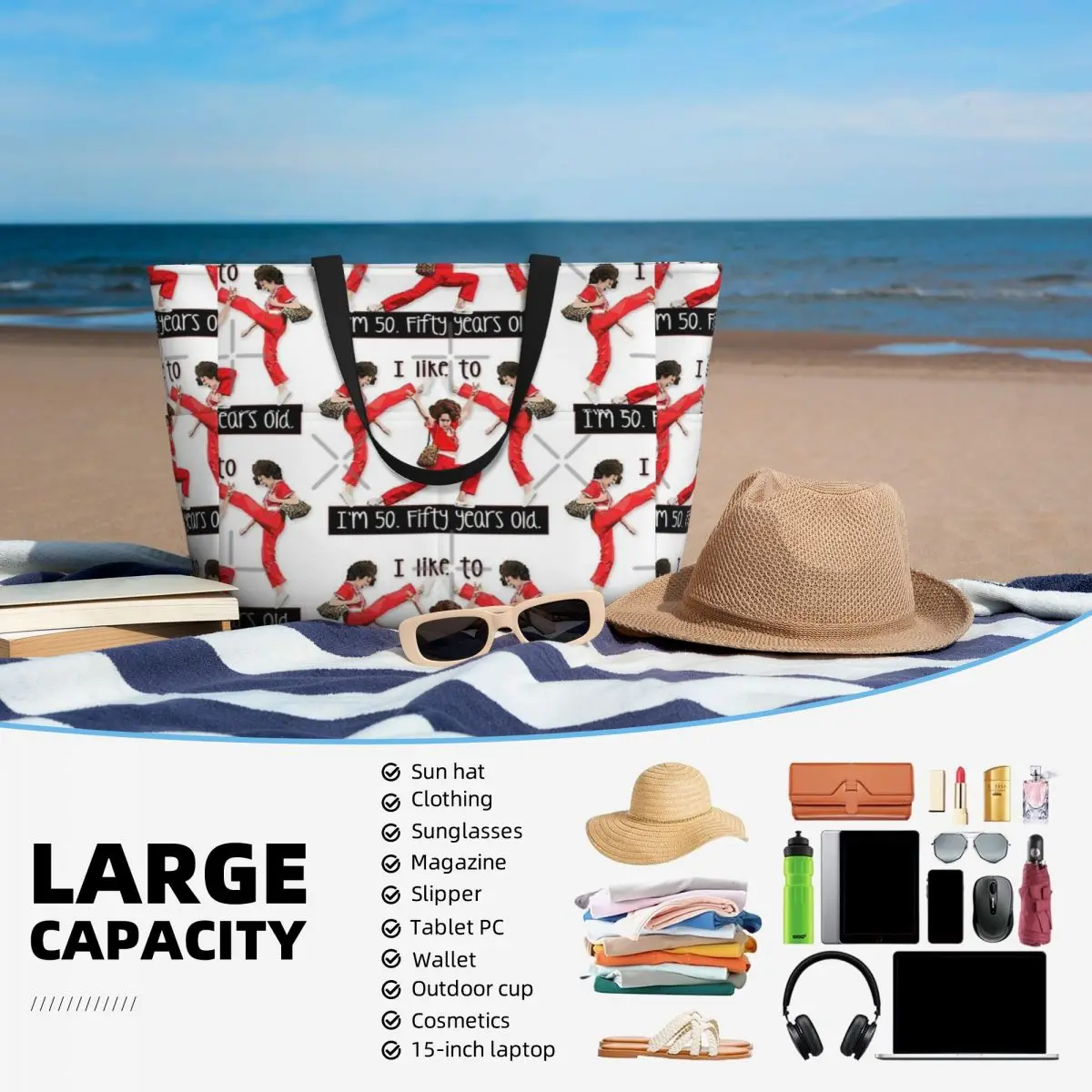 Bolsa de Viagem Praia, Sacola Elegante, Prático Presente de Aniversário Diário, Padrão Multi-Estilo, Im 50-50 Anos de Idade