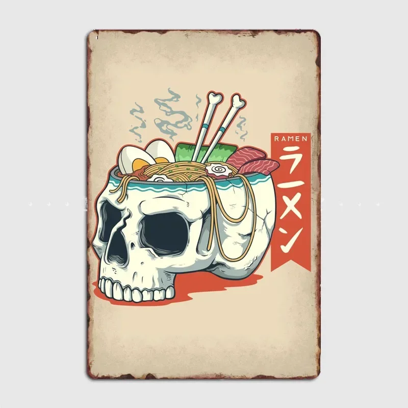 

Skull Ramen Bowl Poster Retro Metal Posters Sign Garage Club Indoor Wall Room Decoration Home Decor
