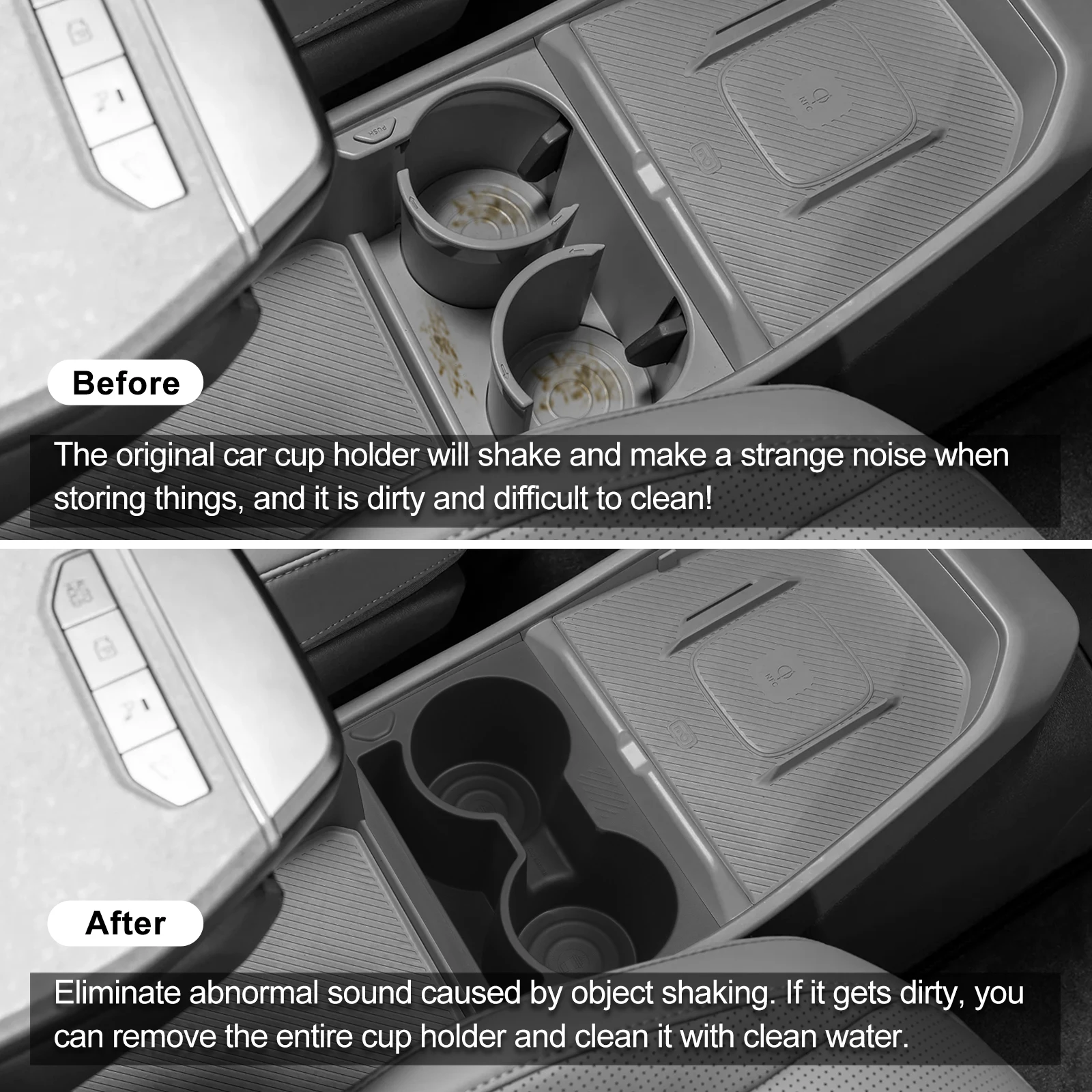 Smabee for Kia EV3 EV4 2024-2026 Center Console Water Cup Holder Shock-Absorbing Storage Tray TPE Car Interior Accessories Black