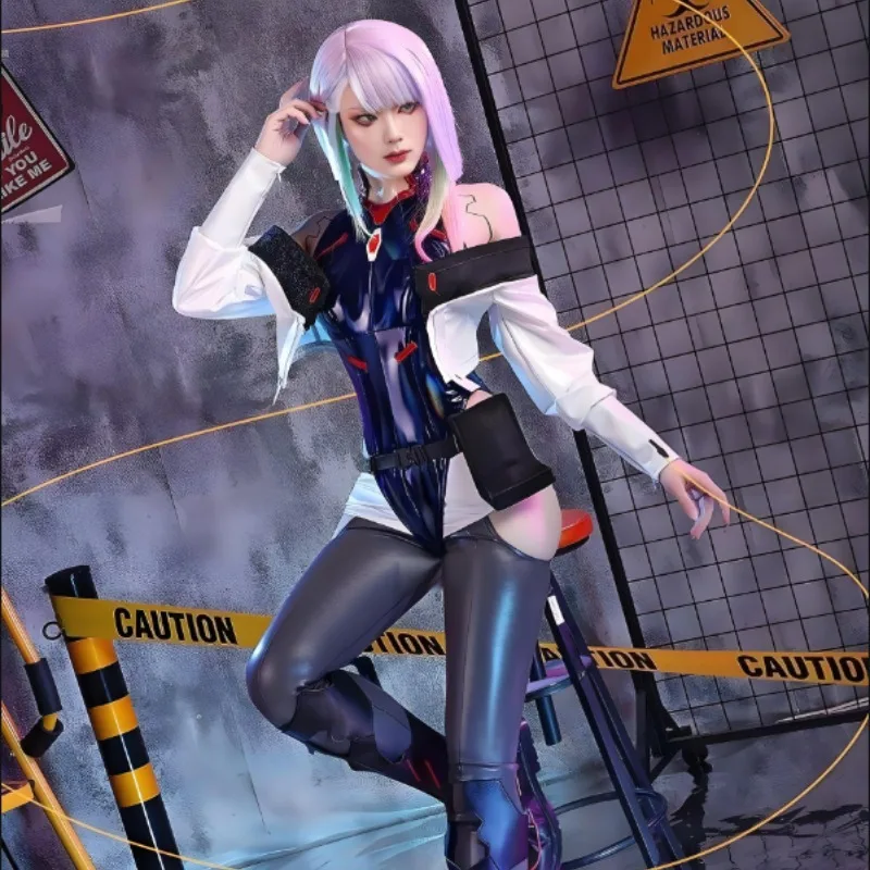 Люси Косплей Костюм Игра Киберпанк Edgerunners Сексуальное женское боди Комбинезон Парик Аксессуары для персонажей Полный комплект Вечернее платье