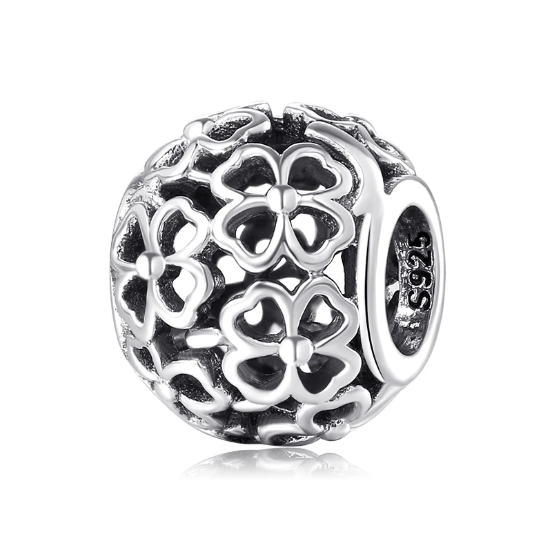 

925 Sterling Silver Countless Heart Shaped Hollow Four Leaf Clover Charm Bead Fit Original Bracelet Diy Jewelry Accessories Bead