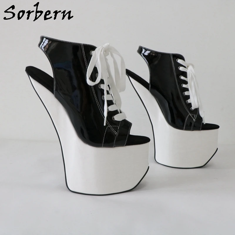 Sorbern Heelless Slingback Shoe Thick Platform Sneaker Summer Style Ankle High Fetish Black And White Drag Queen Shoe Open Toe