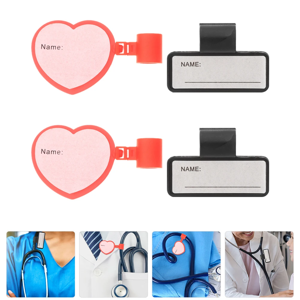 

4 Pcs Name Tag Id Card Tags Badge Labels Badges with Clip Nurse and Pin Stethoscope Clips Plastic