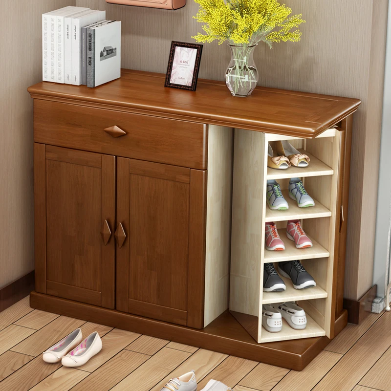 Modern multi-story space-saving wooden shoe cabinet with rotatable design furniture for living room storage