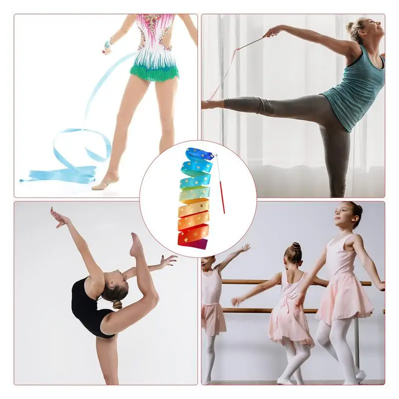 2M Colorful Dance Ribbon Art Gymnastic Ballet Streamer Twirling Rod Stick For Training Prop Single sided gradient color Ribbon