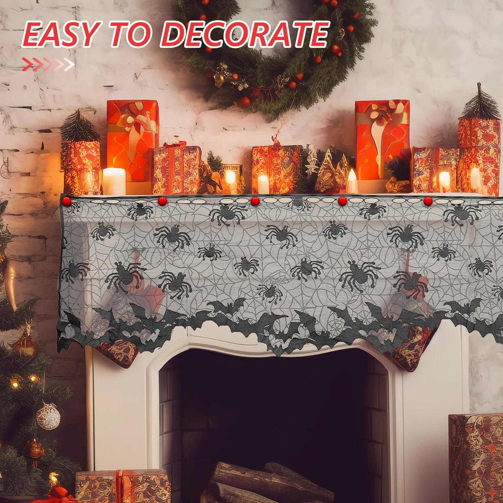 Lace Window Fireplace Cloth Decor Curtain Halloween Spider Web Design Door Curtain Lampshade Fireplace Cloth Decor Black
