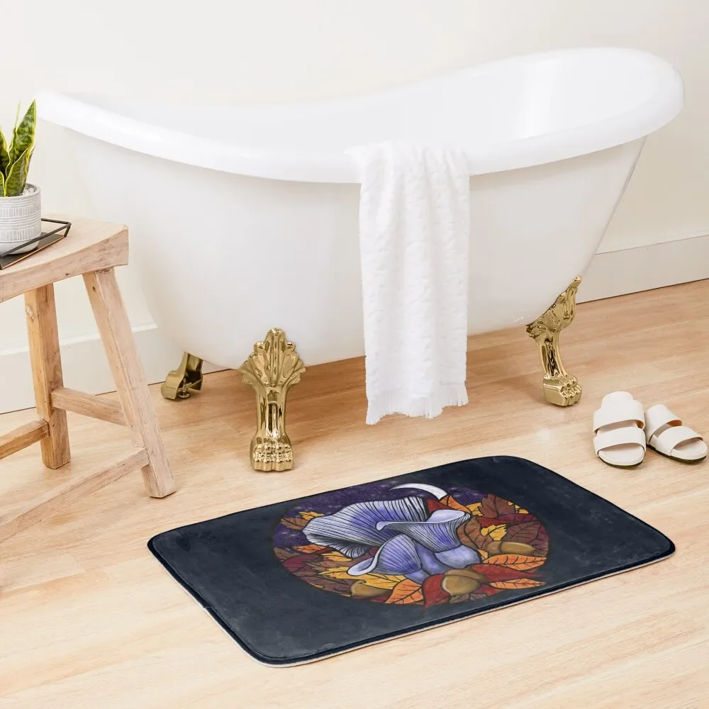 Indigo Milk Cap Mushrooms Nestled in the Fall Leaves Bath Mat Carpet For Bath Bedroom Carpet Mat