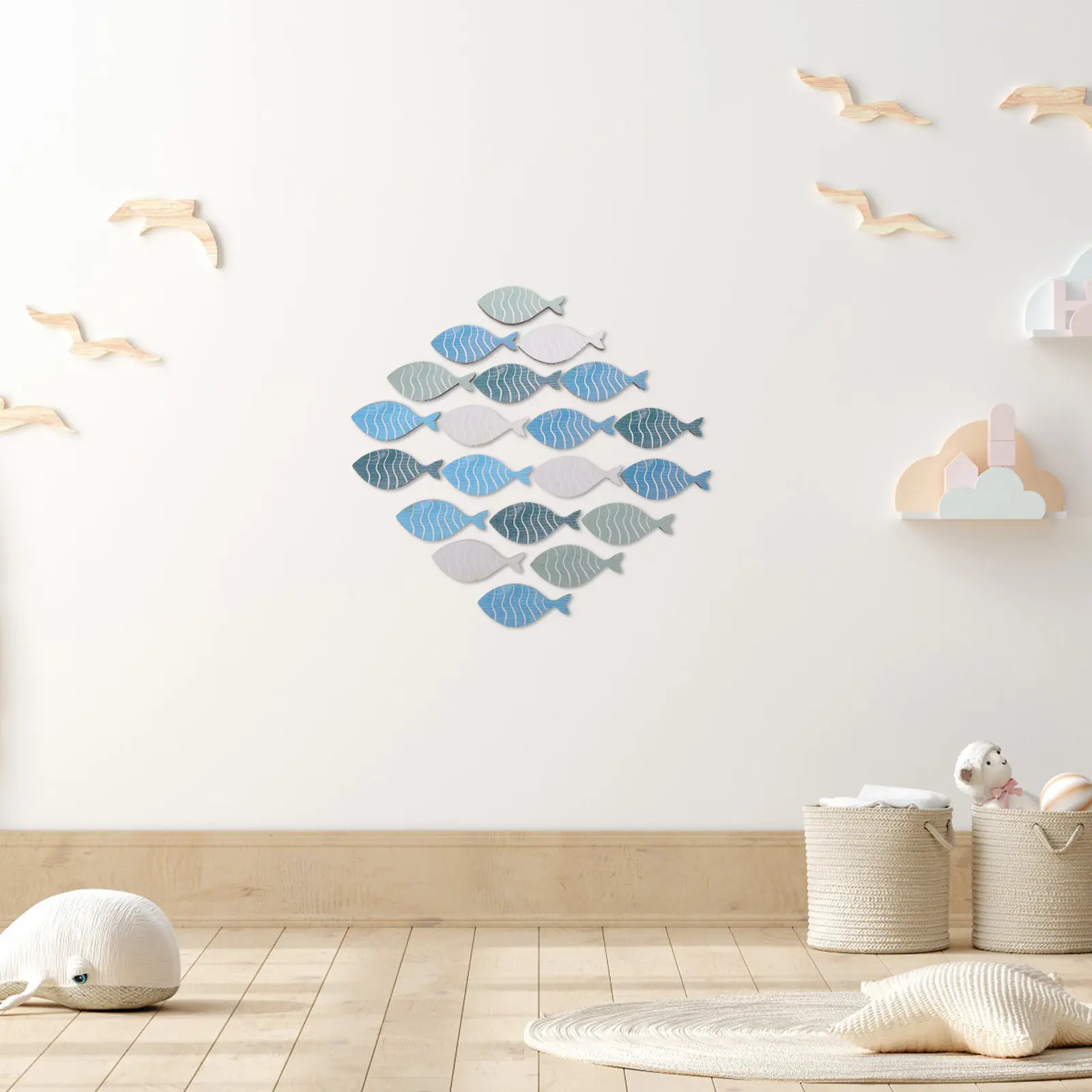 20Pcs Wooden Fish Wall Decor Beach Theme Wall Art Home Decor Nautical Coastal Decorations Bathroom Lake