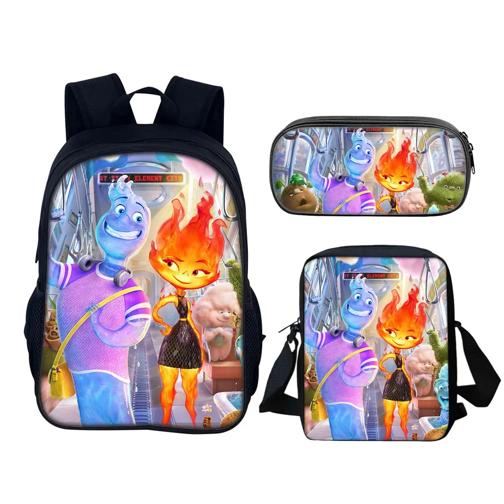 3PC-SET MINISO Disney Elemental Cartoon School Bag for Primary and Secondary School Students Best Gift for Children  Mochila