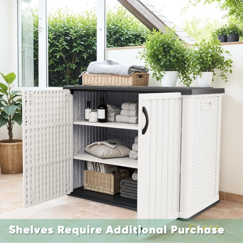 Outdoor Storage Cabinet 26 Cu Ft with Pad-Lockable Doors, Horizontal Storage Shed Waterproof Patio