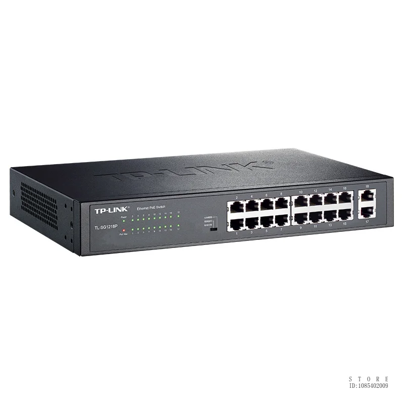 TP-LINK 16-port Gigabit POE+2 Gigabit Uplink Switch /16GE(PoE)+2GE, Total Power 180W, Single Power 30w, TL-SG1218P