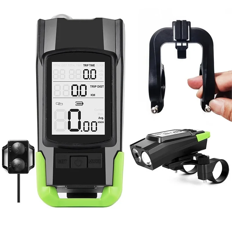 

Wireless Bicycle Computer Front Light Horn 3 IN 1 Multifunctional 4000 mAh Bike Headlight Speedometer Odometer Cycling Equipment
