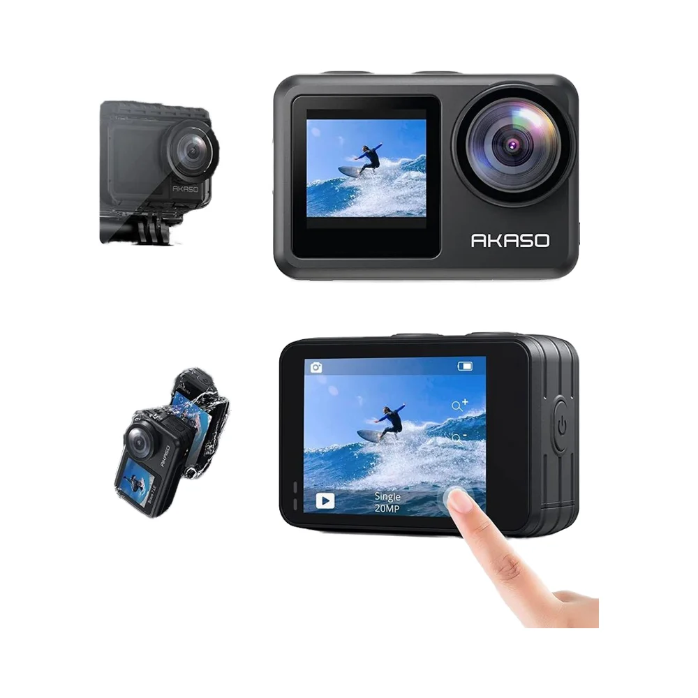 Экшн-камера Brave 7 LE 4K30FPS 20MP с Wi-Fi, сенсорным экраном, EIS 2.0, зумом, дистанционным управлением, водонепроницаемостью до 131 фута, 2 аккумуляторами по 1350 мАч