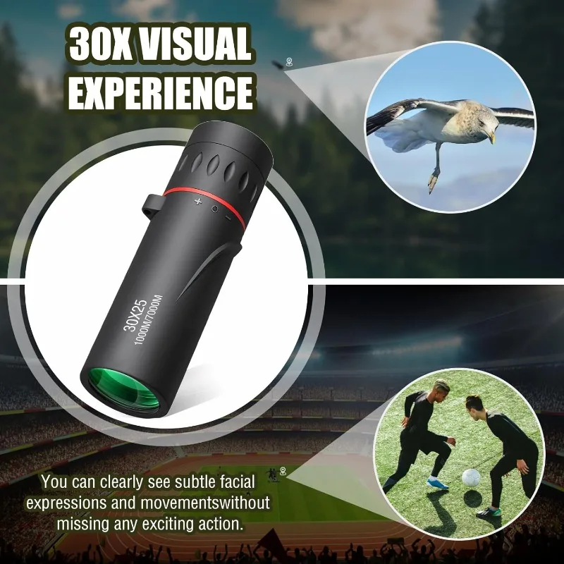 HD 30X25 Monocular Telescope Zooming Focus Green Film Binocular Optical Hunting Tourism Scope for Outdoor Hike Camping Monocular