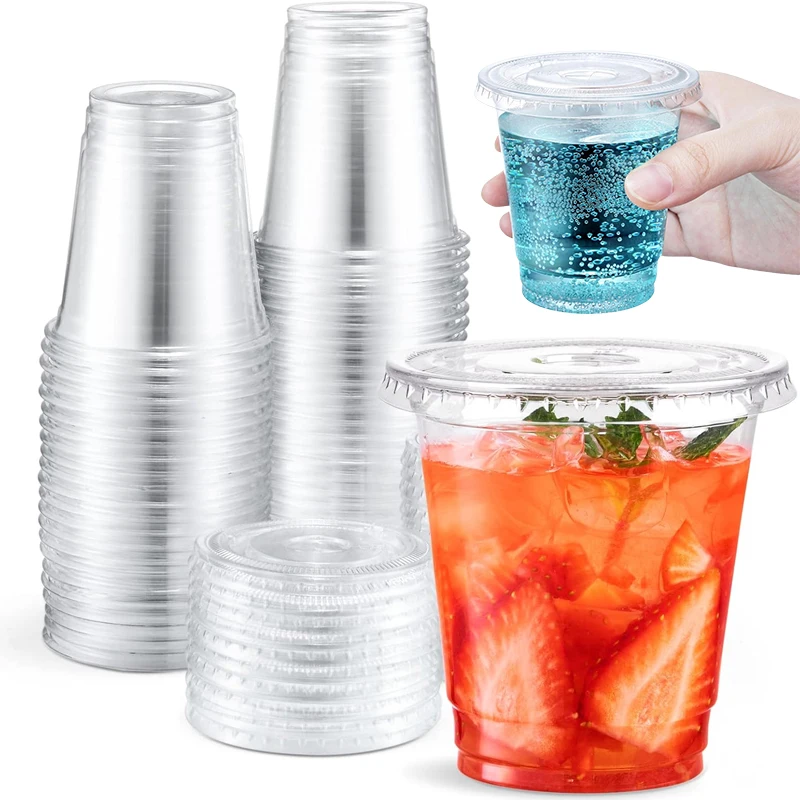 400ml Clear Plastic Cups with Lids Snack and Drink Double Layer Disposable PET Cups for Boba Milk Tea and Cold Beverages