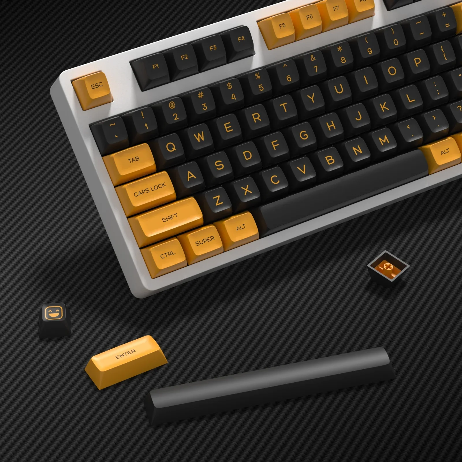 142Keys PBT Black and Yellow Keycap Set Double Shot SA Profile ISO For Mechanical Keyboard Keycaps Custom GMK67 K500 87 64