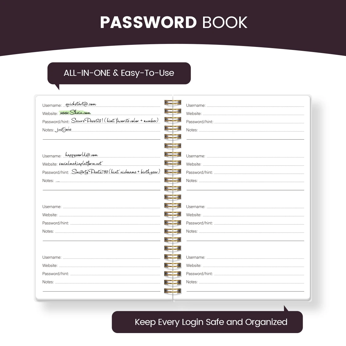 Witch Aesthetic Password Book A5 Spiral Notebook Dark Academia Password Organizer Cute Secure Login Journal