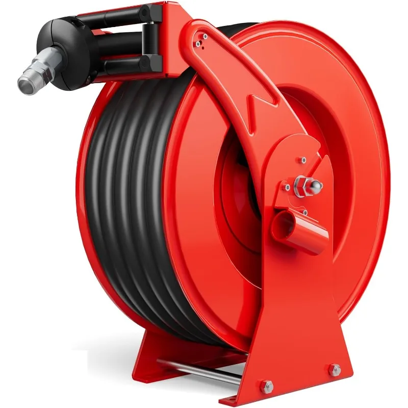 Fuel Hose Reel - 3/4 inch x 50ft Extra Long Spring Driven Auto Swivel Rewind Retractable Diesel Hose Reel