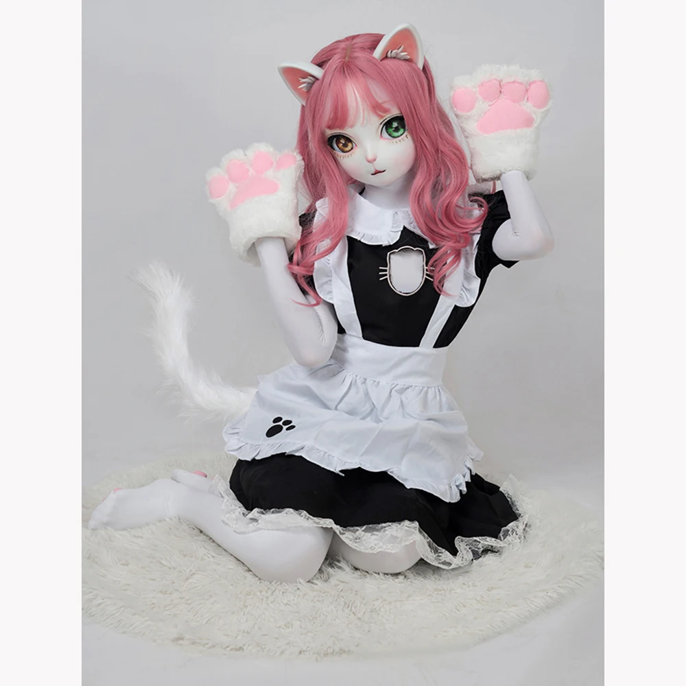 (HD04) Wysokiej jakości ręcznie robiona żywiczna maska na pół głowy kotki-człowieczki do cosplayu, japońskiej odgrywania ról, BJD Kigurumi, maska dla crossdressera, maska dla lalki