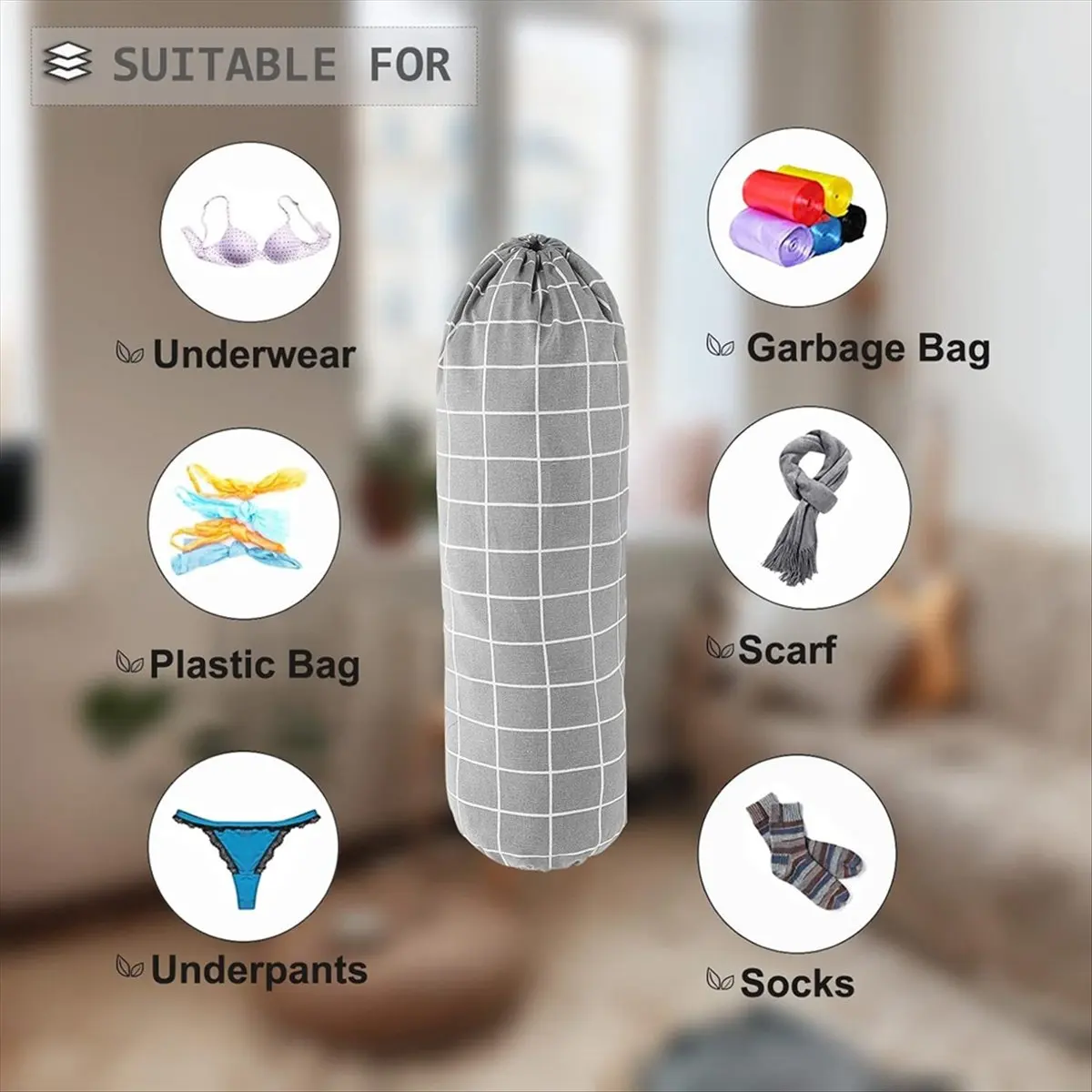 N14R Top Plastic Bag Holder, Wall Mount Organizer, Shopping Bags Carrier,Washable for Home Kitchen Travelling, with Drawstring
