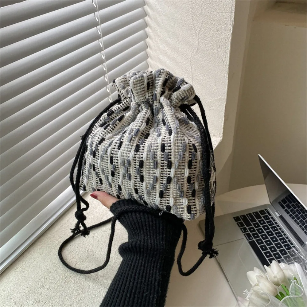 Bolso cruzado con cordón de gran capacidad, monedero de estilo coreano, bolso de cubo con cordón, bolsa de almacenamiento, bolsa para maquillaje, lápiz labial