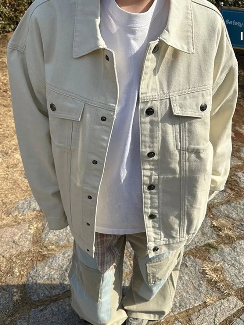 

Американская джинсовая куртка с отложным воротником для мужчин, весенняя коллекция, ретро-стиль, модная рабочая одежда, куртка в стиле Cleanfit, молодежный энергичный стиль