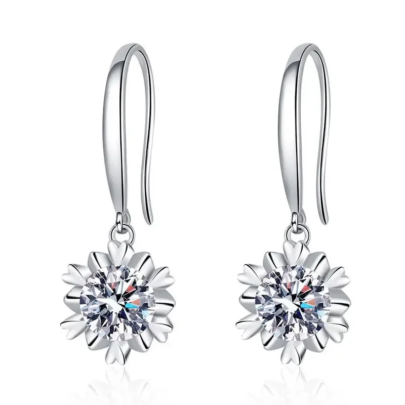 

18K gold diamond snowflake earrings, six-pointed star, high-end plated PT950, platinum ear hooks, D color, 1 carat moissanite