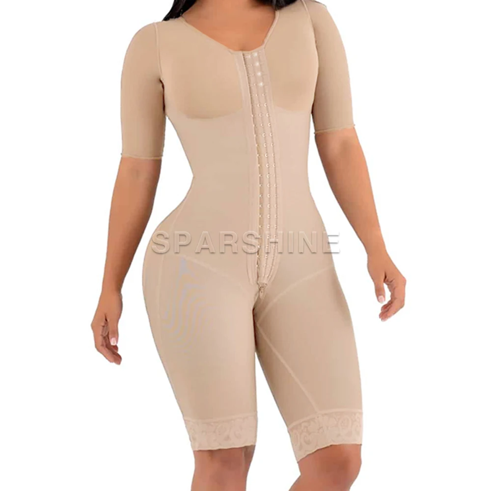 Fajas Reductoras Y Modeladoras Mujer Colombianas Корсет Bodysuit Slimming One-Piece Compression Girdle with Brooch Sleeves