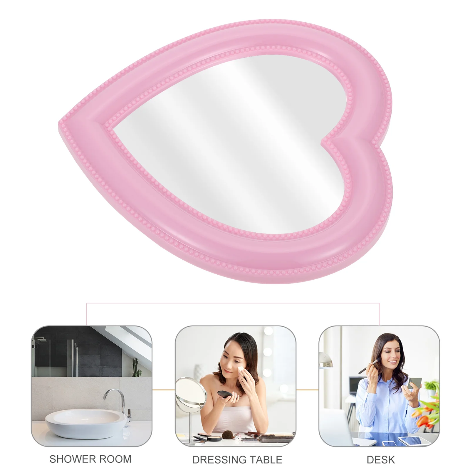 1Pcs Heart-Shaped Makeup Mirror Scratch-Resistant Retro Design Wall-Mounted Desktop Mirror Clear Reflection Tabletop
