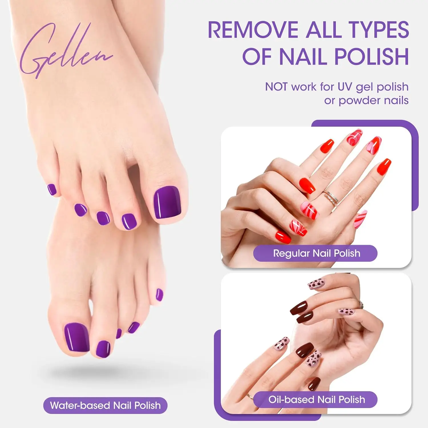 GELLEN Nail Polish Remover Pads 140pcs Lavender Health Remover for Fingernail Toenail Long-lastion Nail Art Supplies Travel Bulk