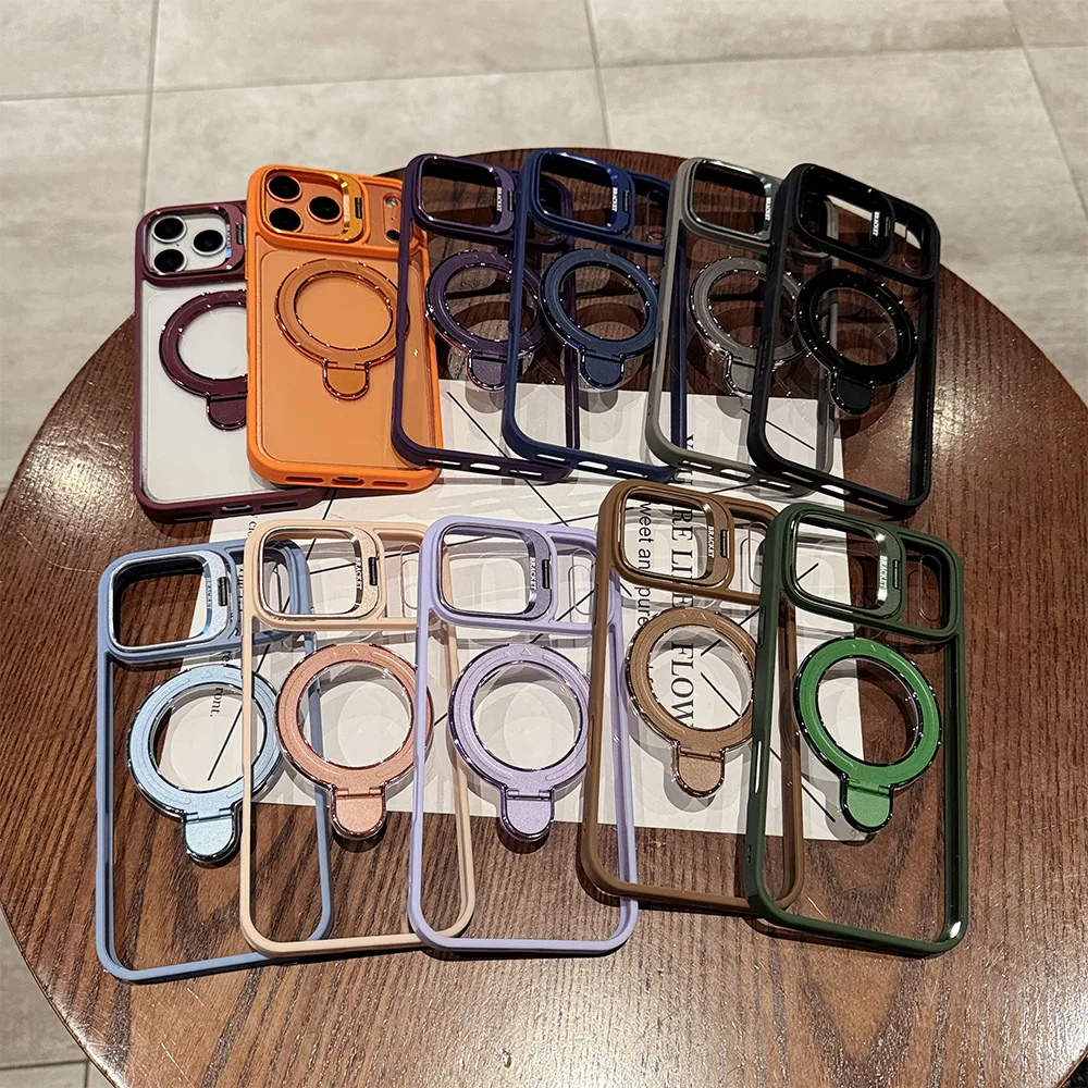 For Magsafe Magnetic Holder Phone Case For iPhone 17 Pro Max 16 14 Pro 15 Plus 13 12 11 Transparent Shockproof Lens Film Cover view 2