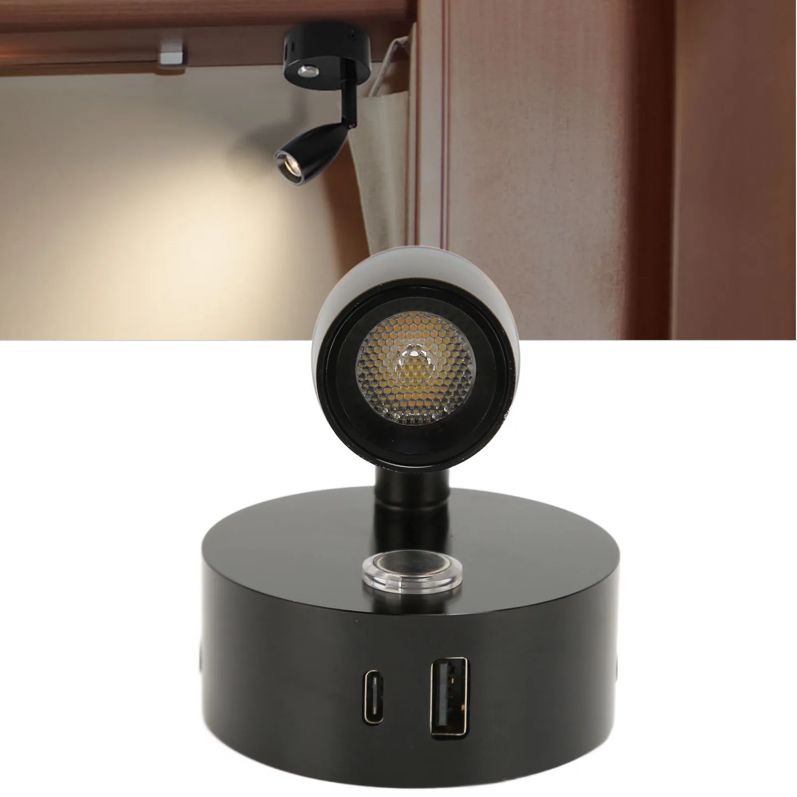 

ZK30 RV Reading Light with USB Type C Port Blue Nightlight 3 Color Dimming Boat Reading Lamp Polished Surface Touch Switch