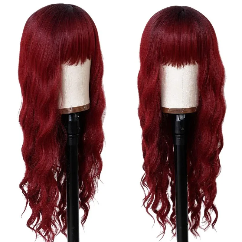 Cross-border , European and American style, pink long curly wig, large wave curls, full headpiece, air bangs