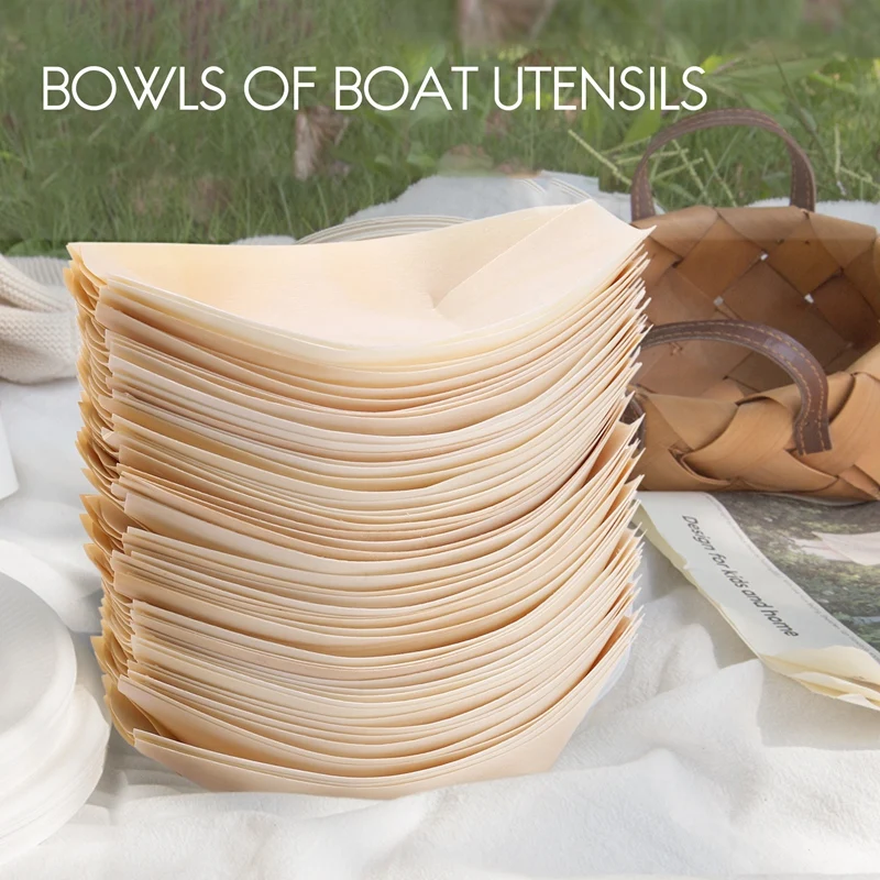 50 пищевых мисок для пальцев, биоразлагаемая древесина 11 см x 6,5 см