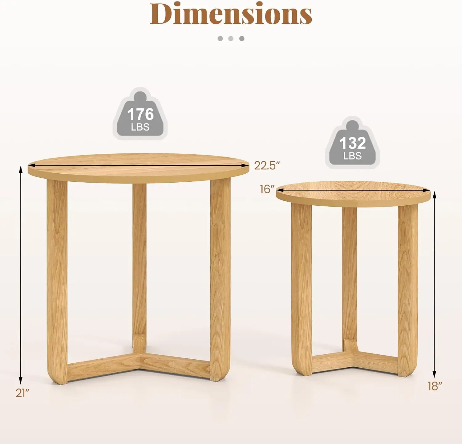 Nesting Coffee Table Set of 2, Wood Nesting End Tables with Thickened Top & Solid Rubber Wood Legs, Side Table for Small Spaces