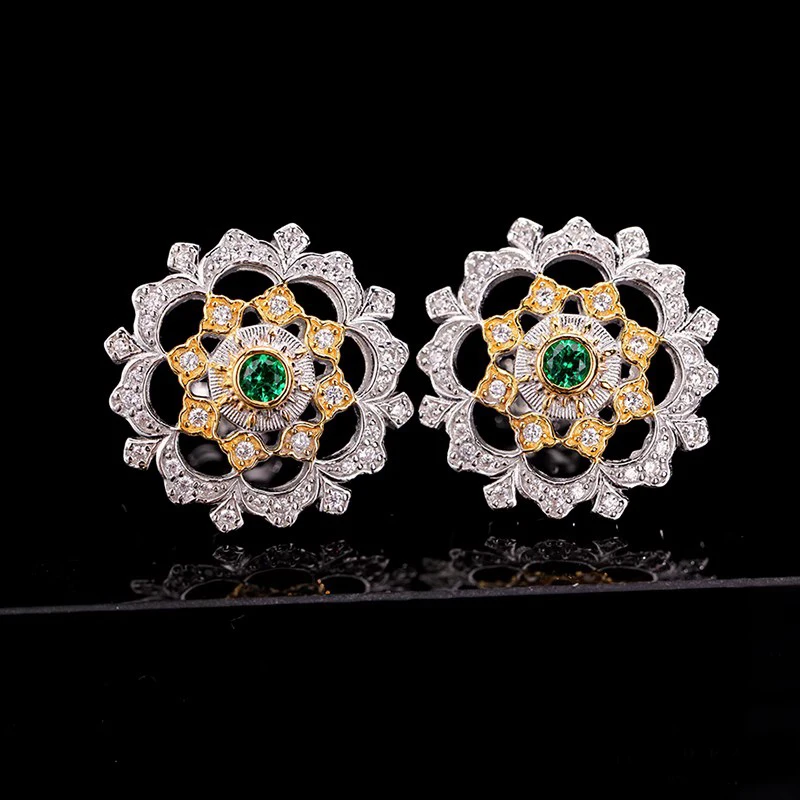 Vuoto series of retro court patterns hollowed out sparkling zircon heavy industry, earrings S925 silver-plated female