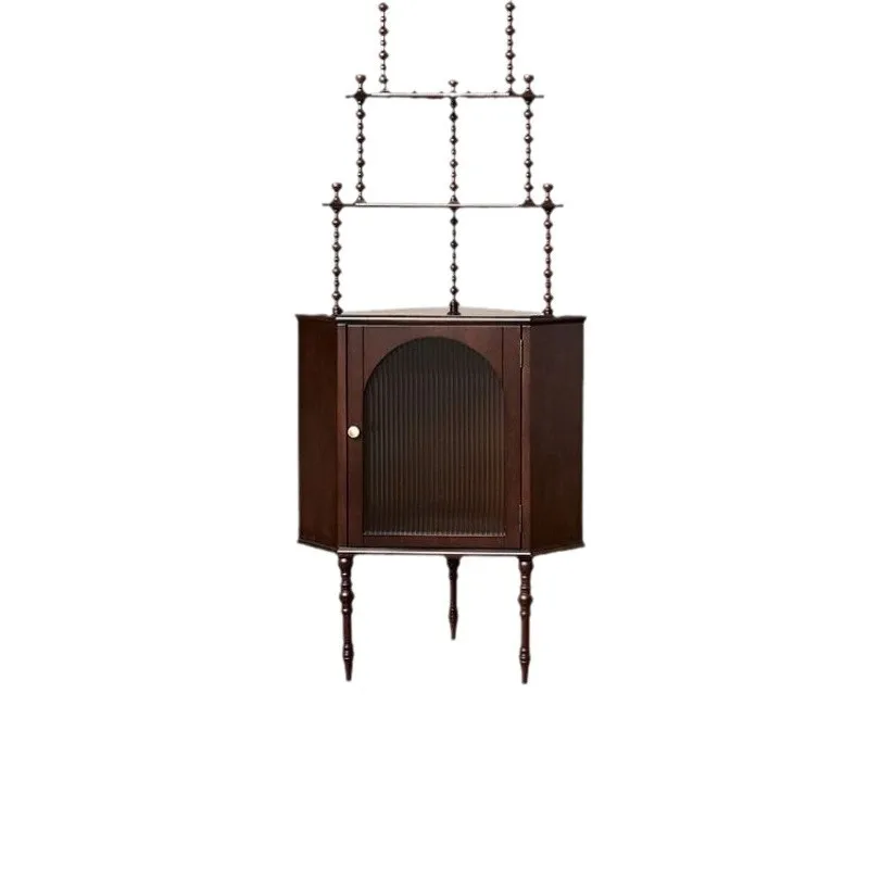 

French American retro solid wood corner cabinet shelf living room small apartment storage