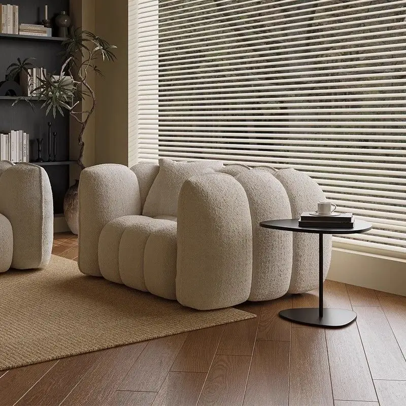 

Cream wind single lazy sofa, lamb wool sofa chair