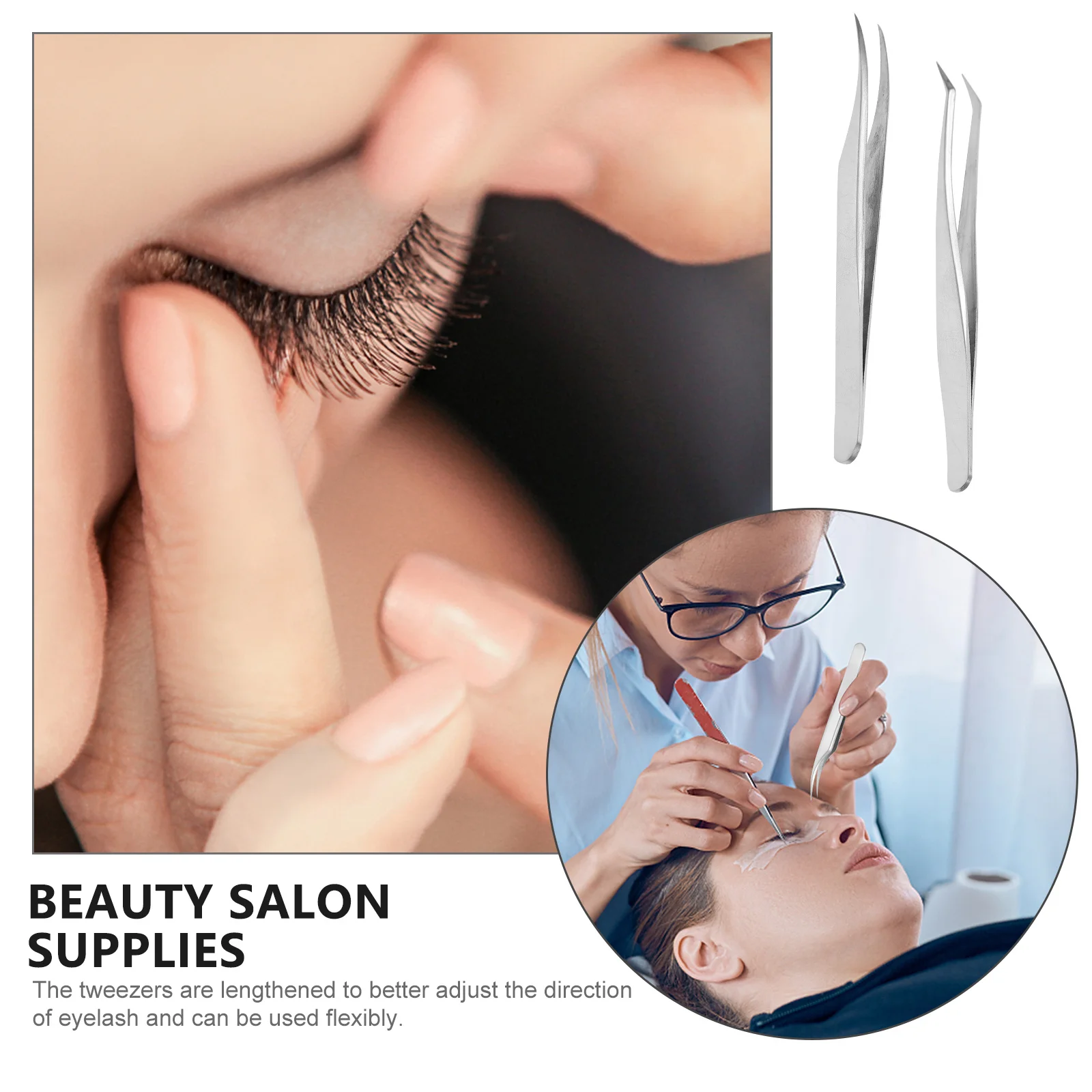 

2Pcs Eyelash Grafting Tweezers Stainless Steel Elbow Non-Slip Handle False Eyelash Tool Beauty Salon Supplies Precision