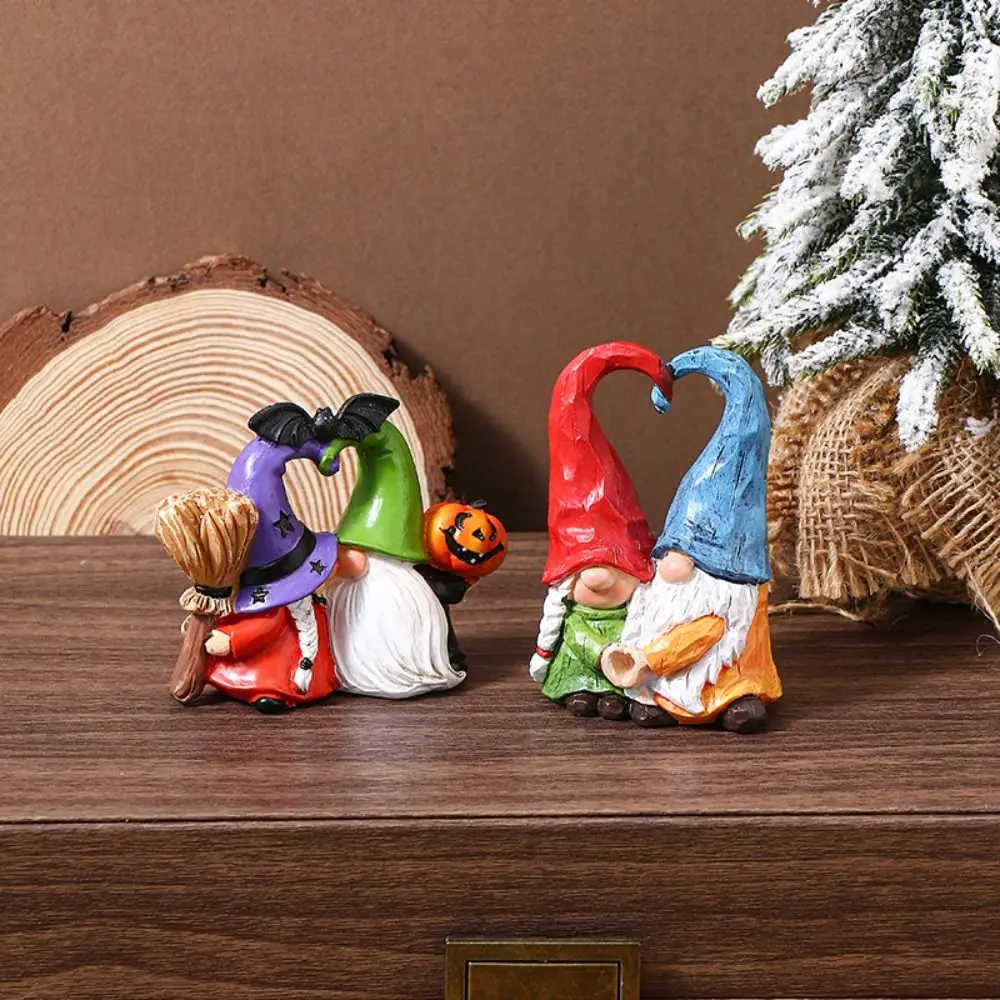 Resin Couple Dwarf Ornaments Statue Collectible Pumpkin Dwarf Figurine Funny Handmad Dwarf Spirit Heart Shape Figurines view 2