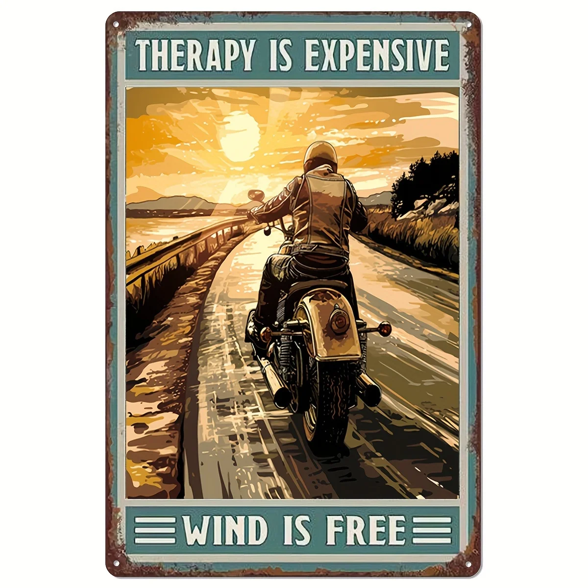 Vintage Motorcycle Metal Wall Sign, Rustic Tin Art for Garage Man Cave Bar Decor, Rider Gift