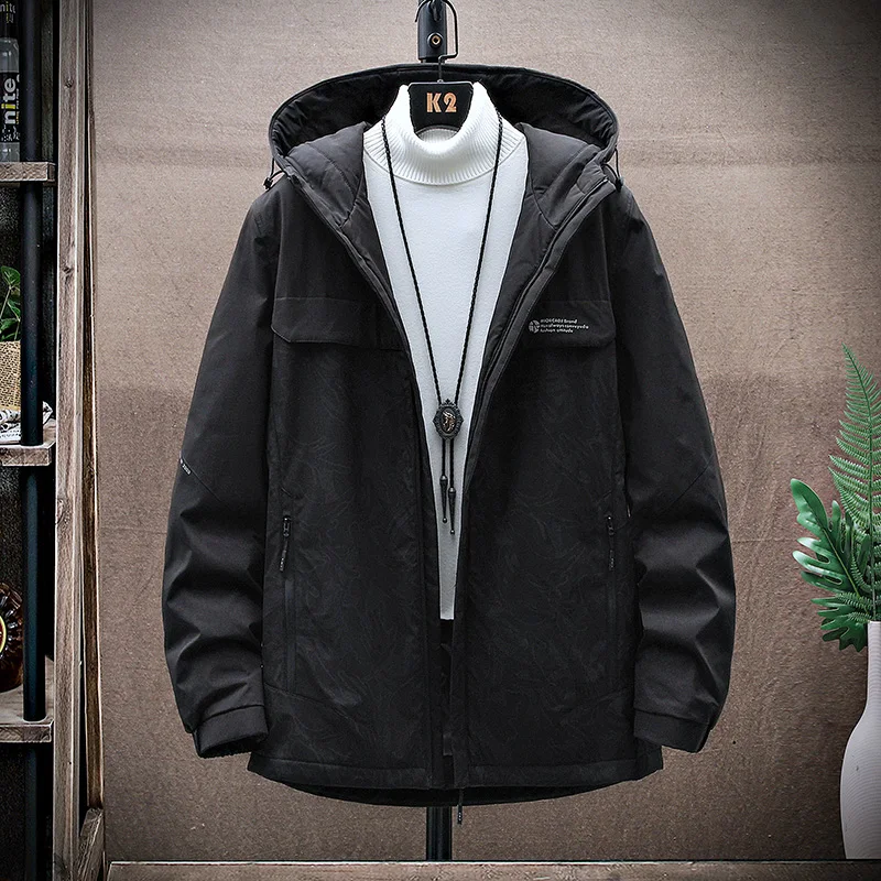 

New 2025 Faion Loose Korean Version Youthful Energy Trendy Men's down Jaet Hooded Print Mid-Length Polyester Fiber