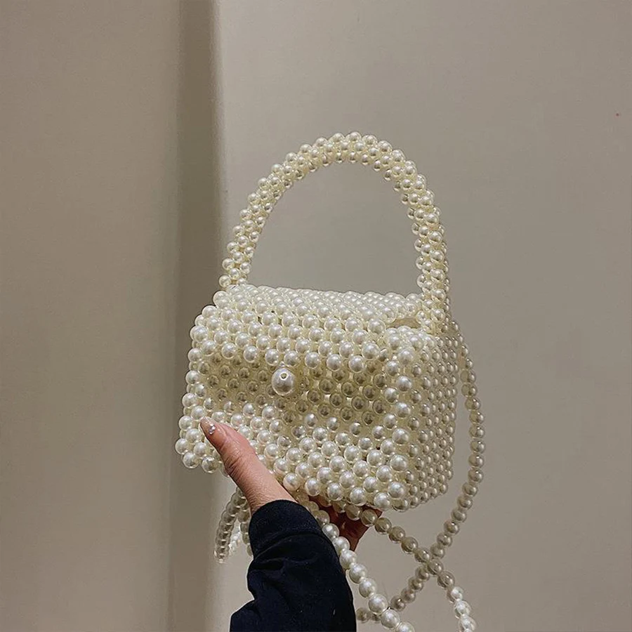 

Fashion Lady Hand-Woven Handbag Summer Women's Shoulder Crossbody Bag Bohemia Travel Beach Bag Luxury Design Pearl Shopper Totes