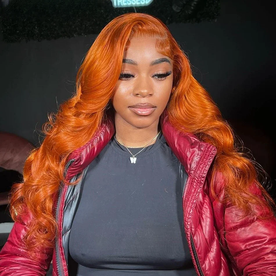 Orange Ginger 13x6 Hd Lace Front Wig Human Hair 13x4 Hd Lace Frontal Wig Preplucked 30 Inch Body Wave Human Hair Wigs for Women