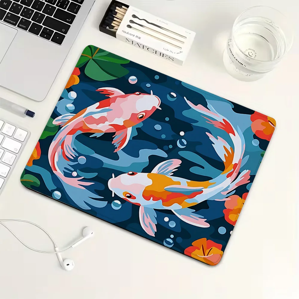Golden carp playing in water Small Mouse Pad Rubber Gaming Mouse Pad Mechanical Keyboard Mat PC Gaming Accessories PC Desk Pad