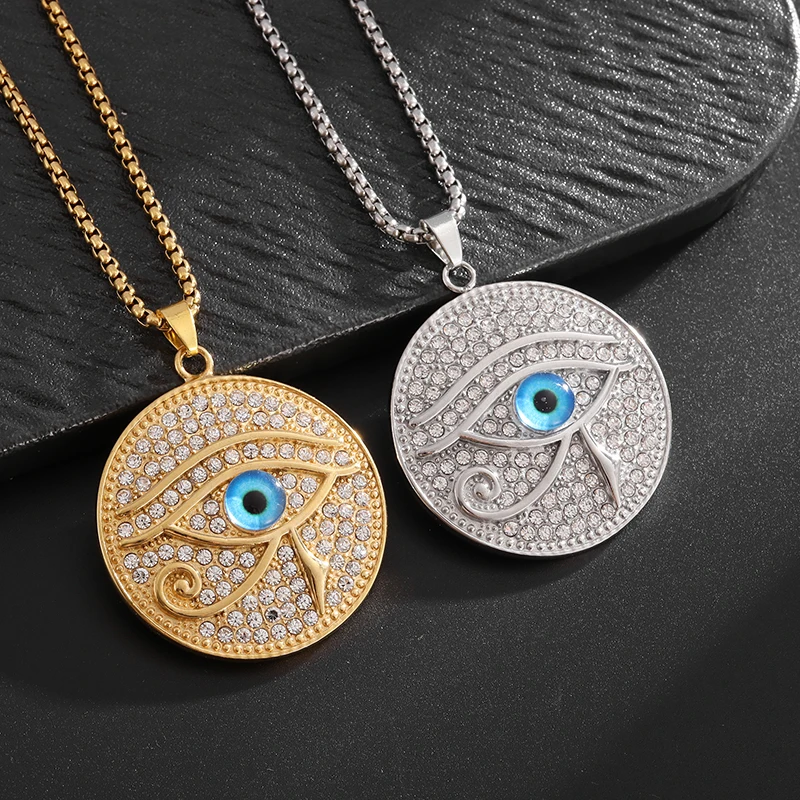 Devil's Eye Hip Hop Zircon Eye of Horus Pendant Necklace for Men Ancient Egyptian Guardian Lucky Amulet Jewelry